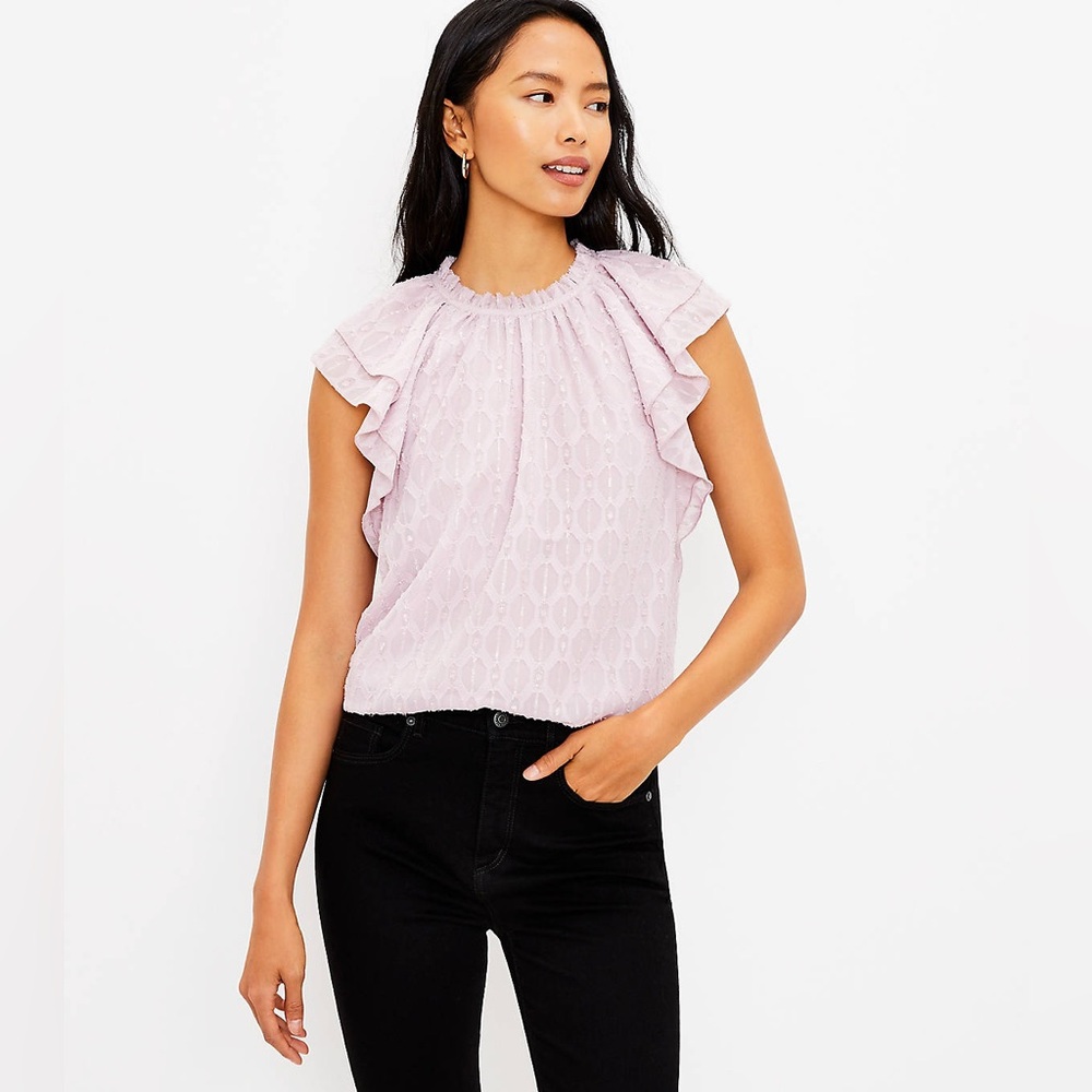 Loft- Elegant Lilac Ruffle Shimmer Sleeve Top